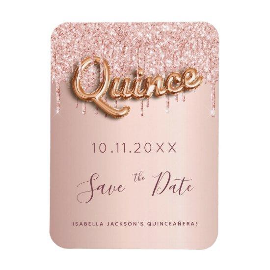 Quinceanera rose gold glitter save the date magnet