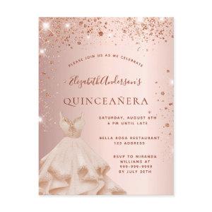 Quinceanera rose gold glitter sparkle dress  postcard