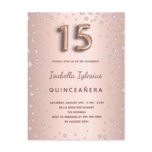 Quinceanera rose gold pink diamonds balloon script postcard