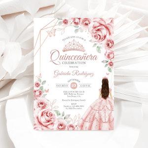 Quinceanera Rose Gold Pink Floral Dress