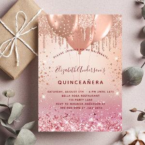Quinceanera rose gold pink glitter balloons glam