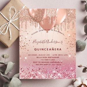 Quinceanera rose gold pink glitter balloons glam  postcard