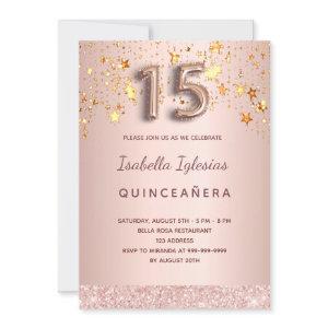 Quinceanera rose gold pink stars balloon script