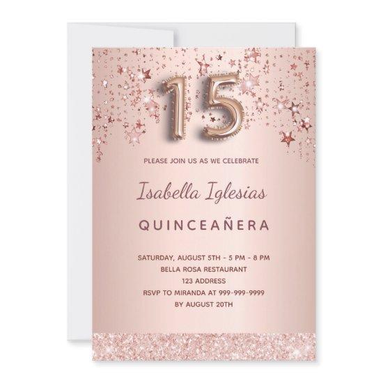 Quinceanera rose gold pink stars