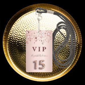 Quinceanera rose gold pink stars party badge