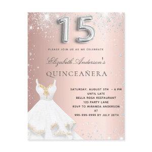Quinceanera rose gold silver dress sparkles  postcard