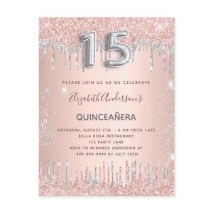 Quinceanera rose gold silver drips  postcard
