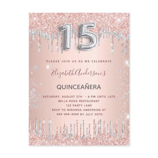 Quinceanera rose gold silver drips  postcard