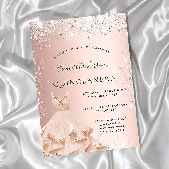 Quinceanera rose gold silver sparkles dress