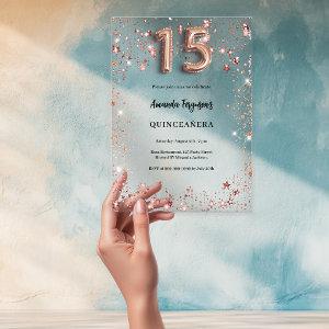Quinceanera rose gold stars clear party acrylic