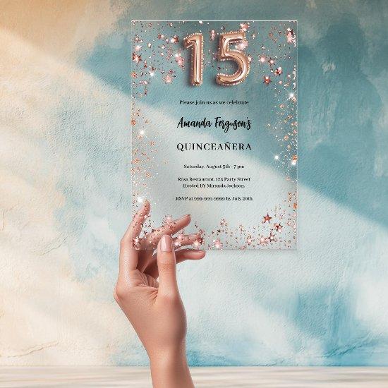 Quinceanera rose gold stars clear party acrylic