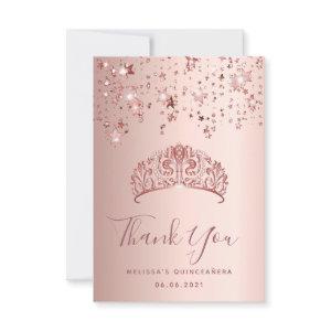 Quinceanera rose gold stars tiara stars thank you card