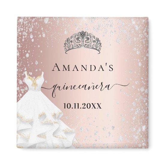 Quinceanera rose gold tiara dress silver glitter magnet