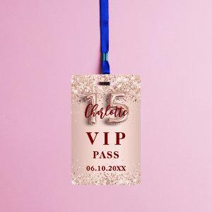 Quinceanera rose gold vip party pass badge