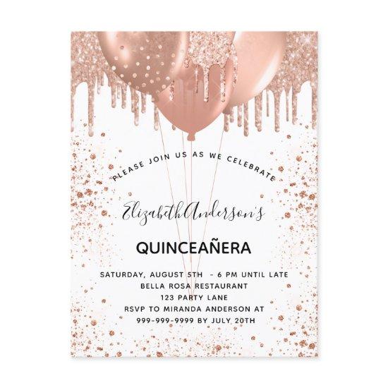 Quinceanera rose gold white balloons   postcard