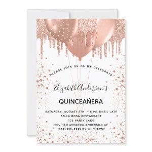 Quinceanera rose gold white glitter balloons