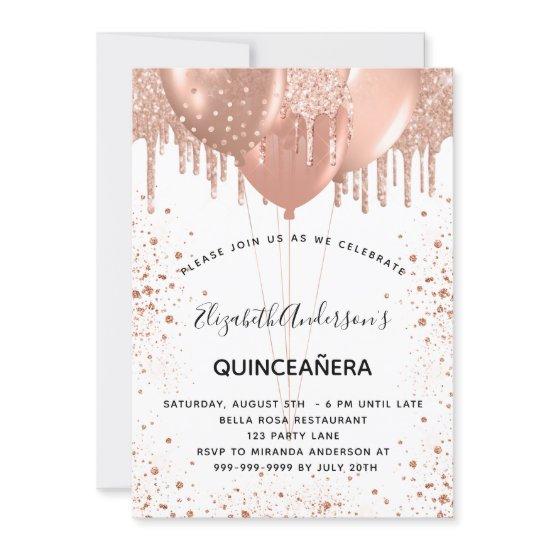 Quinceanera rose gold white glitter balloons