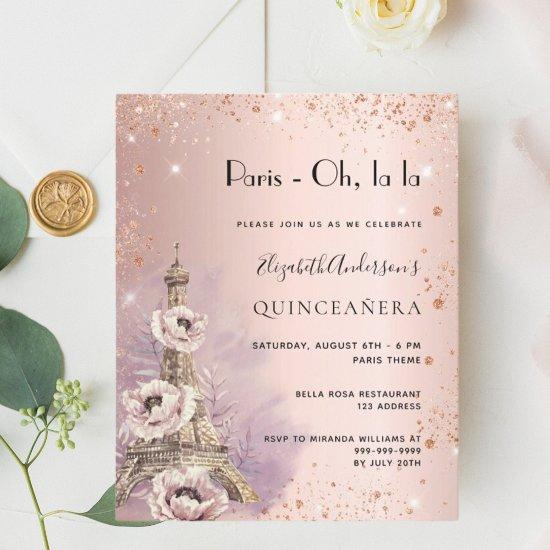 Quinceanera rose Paris Eiffel tower