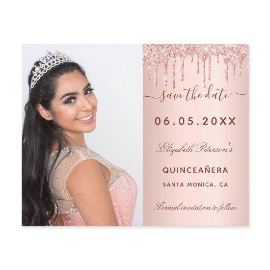 Quinceanera rose photo QR budget Save the Date Flyer
