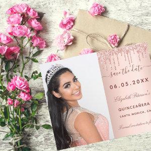 Quinceanera rose photo QR Save the Date card