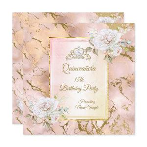 Quinceanera Rose Pink Gold Birthday Party Invite