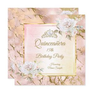 Quinceanera Rose Pink Gold Birthday Party Invite 2