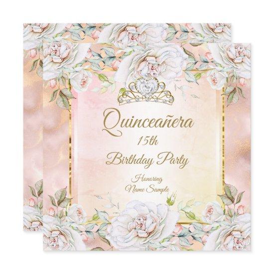 Quinceanera Rose Pink Gold Birthday Party Invite 3