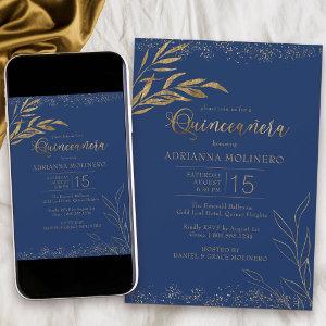 Quinceanera Royal Blue and Gold Leaf Elegant
