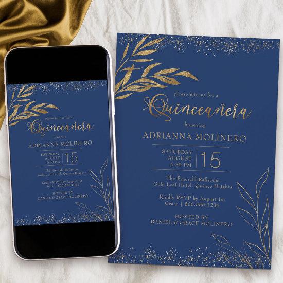 Quinceanera Royal Blue and Gold Leaf Elegant