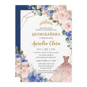 Quinceañera Royal Blue Blush Floral Ball Gown