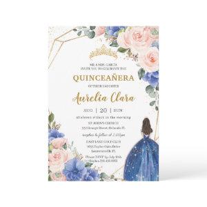Quinceañera Royal Blue Blush Floral Gold Princess