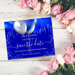 Quinceanera royal blue budget save the date flyer
