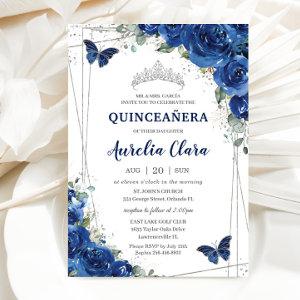 Quinceañera Royal Blue Floral Butterflies Birthday