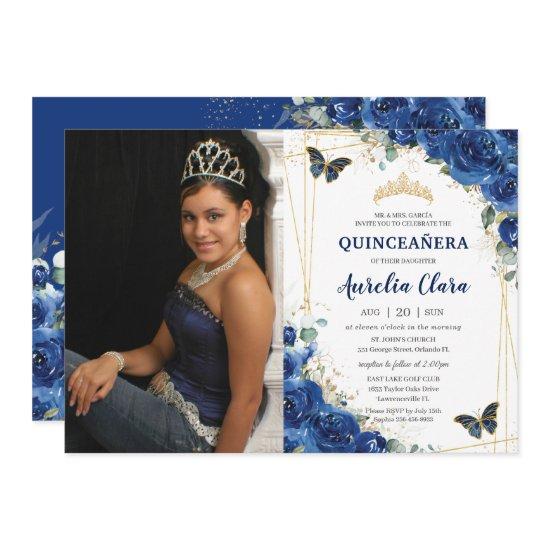 Quinceañera Royal Blue Floral Butterflies Birthday