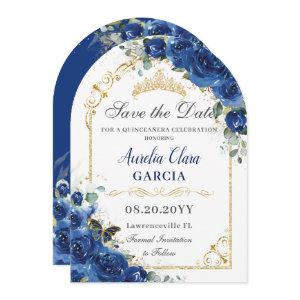 Quinceañera Royal Blue Floral Butterflies Birthday Save The Date