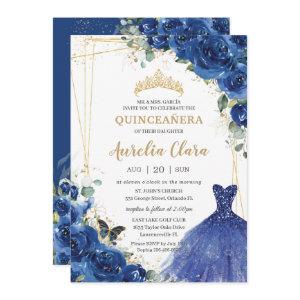 Quinceañera Royal Blue Floral Dress 16th Birthday
