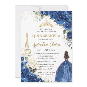 Quinceañera Royal Blue Floral Paris Eiffel Gold