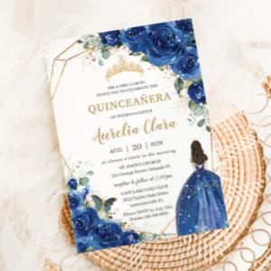 Quinceañera Royal Blue Floral Princess 15 Años