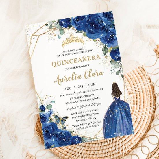 Quinceañera Royal Blue Floral Princess 15 Años