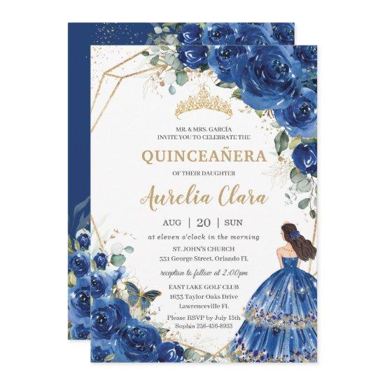 Quinceañera Royal Blue Floral Princess 15 Años