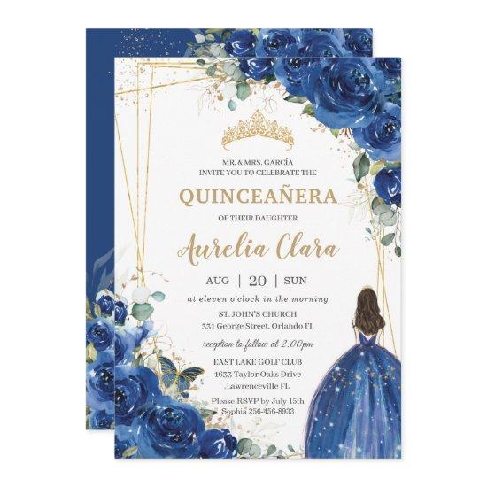 Quinceañera Royal Blue Floral Princess 15 Birthday