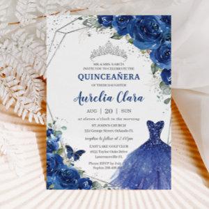 Quinceañera Royal Blue Floral Princess Birthday 15