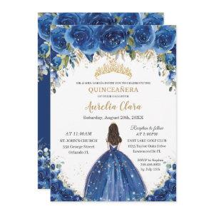 Quinceañera Royal Blue Floral Princess Birthday
