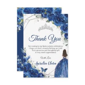 Quinceañera Royal Blue Floral Princess Birthday  Thank You Card