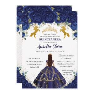 Quinceañera Royal Blue Floral Princess Gold Horses
