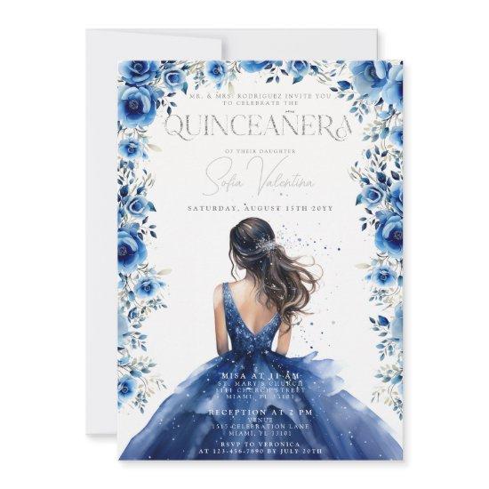 Quinceañera Royal blue Floral Princess