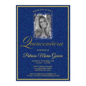 Quinceañera Royal blue floral vines with photo