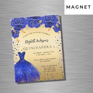 Quinceanera royal blue gold dress florals luxury magnetic