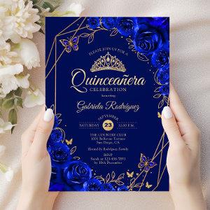 Quinceanera Royal Blue Gold Floral