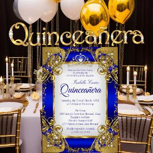 Quinceanera Royal Blue Golden Pearl Tiara Party